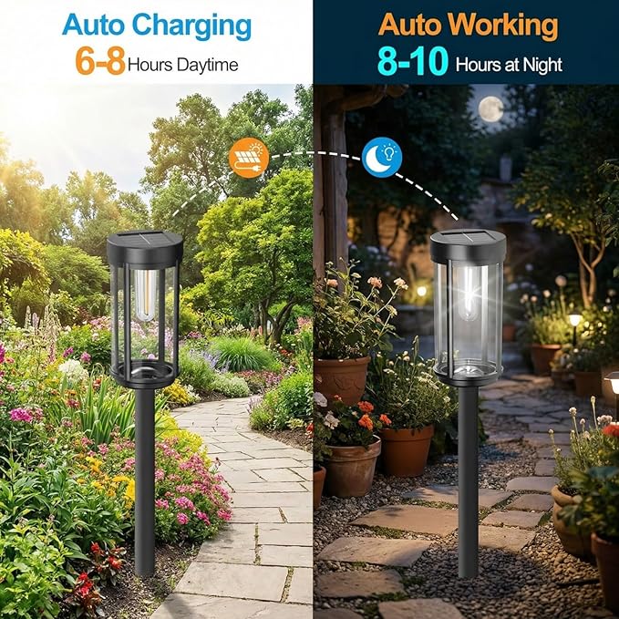 Sparkblaze 12 Pack Solar Pathway Lights Outdoor, Modern Classic Solar Garden Lights, Auto On/Off Landscape Lighting for Yard, Lawn, Patio, Walkway, Waterproof Solar Stake Lights. (12, Cold White)
