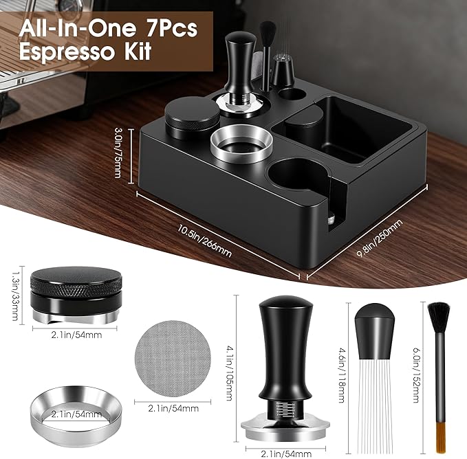 Reoszeank 54mm Espresso Accessories Kit, Espresso Knock Box and Tamping Station, Coffee Tamper, Distributor, WDT Distribution Tool, Dosing Funnel and Puck Screen Set Fits Breville 54 mm Portafilter