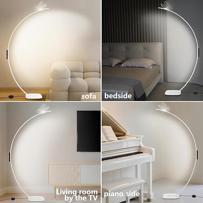Modern Butterfly Arc Floor Lamp - Dimmable 2000 Lumens Arched Floor Lamp with Remote Control, 3 Color Modes & Foot Switch, Elegant Arc Floor Lamps for Living Room, Bedroom, Office Decor (White)