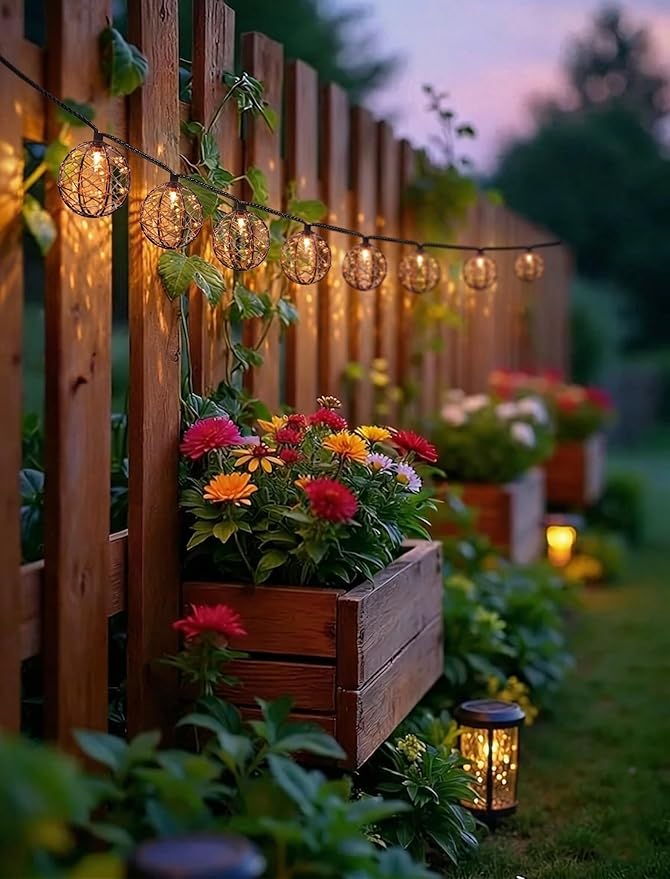 8.5Ft Outdoor Decorative Patio Lights, 10L Beaded Copper Wire Ball Style Lantern Lights, Connectable Weather-Resistant Indoor Outdoor Boho String Lights for Home Pergola Campings Porch Party Backyard
