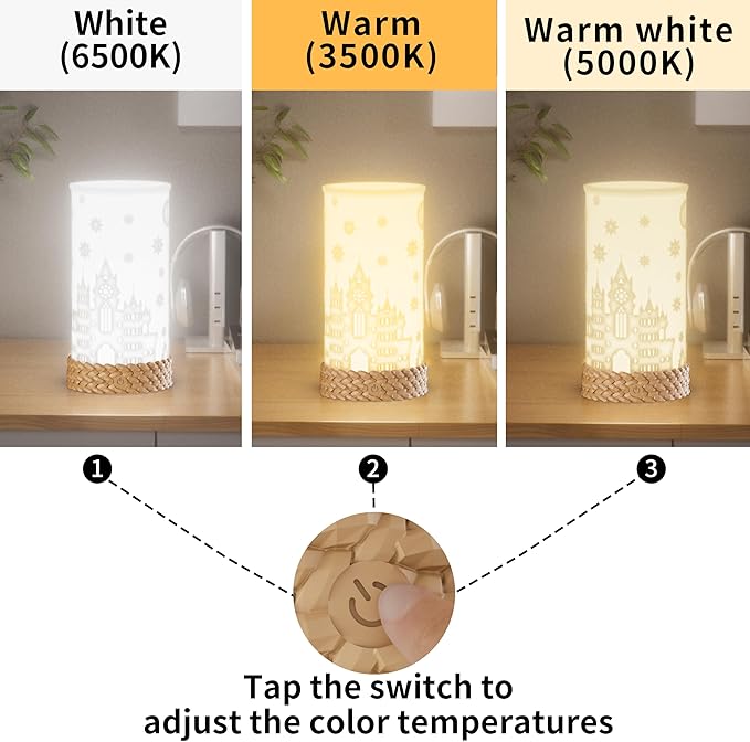 Rotatable Cordless Table Lamp, 3 Color Temperature Bedside Lamps with USB C Charging, Touch Control Rechargeable Battery Powered Nightstand Lamp for Bedroom, Nursery, Home Decor