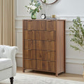 5 Drawer Dressers for Bedroom, Modern Closet Chest of Drawers with Waveform Fluted Panel, Large Wood Storage Dresser Organizer for Nursery Bedroom Living Room Hallway Closet, Walnut