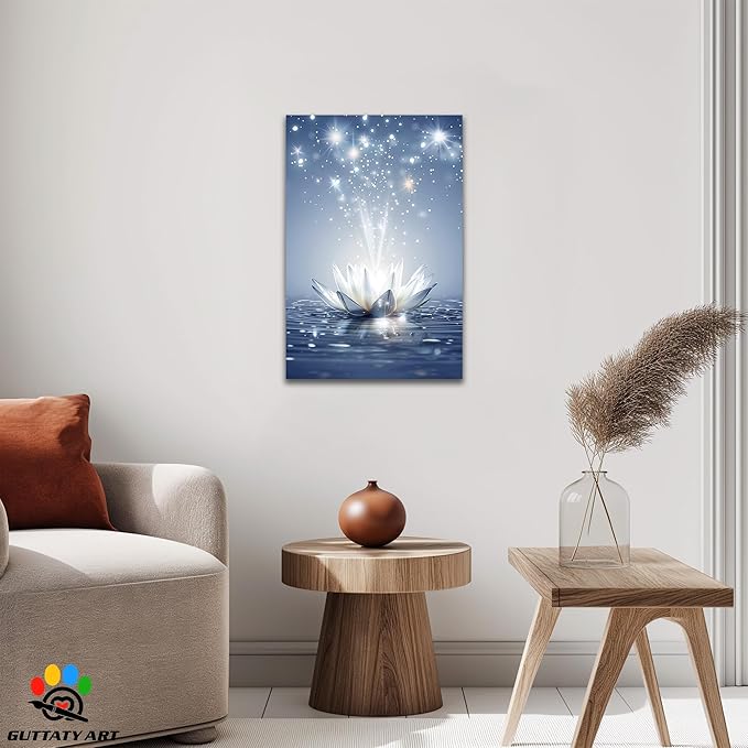 Zen White Lotus Flower Canvas Wall Art, Water Lily Bloom Picture, Lotus Flower Canvas Art Print, Calm Relax Poster, Meditation Spiritual Zen Flower Print for Yoga Spa Spiritual Room 12x18 inch