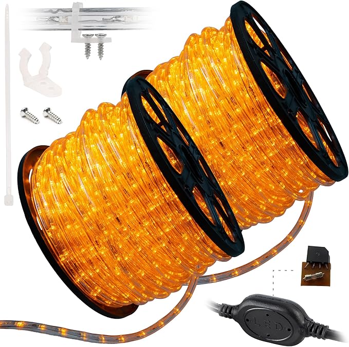 WYZworks 3312LEDs, 300ft LED Outside Rope Lights, Waterproof Permanent Outdoor ETL Certified Connectable Clear Tube, Christmas Palm Tree Holiday Decorative Landscape Patio Accent Lighting - Orange