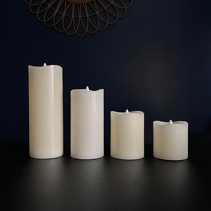 Stonebriar 6 Count Ivory Real Wax 3x3 Flameless LED Pillar Candles with Remote and Timer