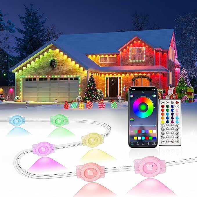 200FT Permanent Outdoor Lights, Smart RGB Eave Lighting for House, IP67 Waterproof LED Outside House Lights with App/Remote Control, for Christmas, Holiday Decor, Party, Daily
