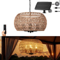 Outdoor Solar Chandelier, 4-Light 19" Rattan Outdoor Chandelier, Hanging Pendant Lights, Waterproof, for Gazebo, Pergola, Porch, Patio