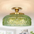 Lamomo Semi Flush Mount Ceiling Light, Upgraded Larger Green Hallway Light Fixture, 3-Bulb Globe Glass Close to Ceiling Scone, Indoor Hanging Light for Bedroom Kitchen Porch Hallway,Bulbs Not Included