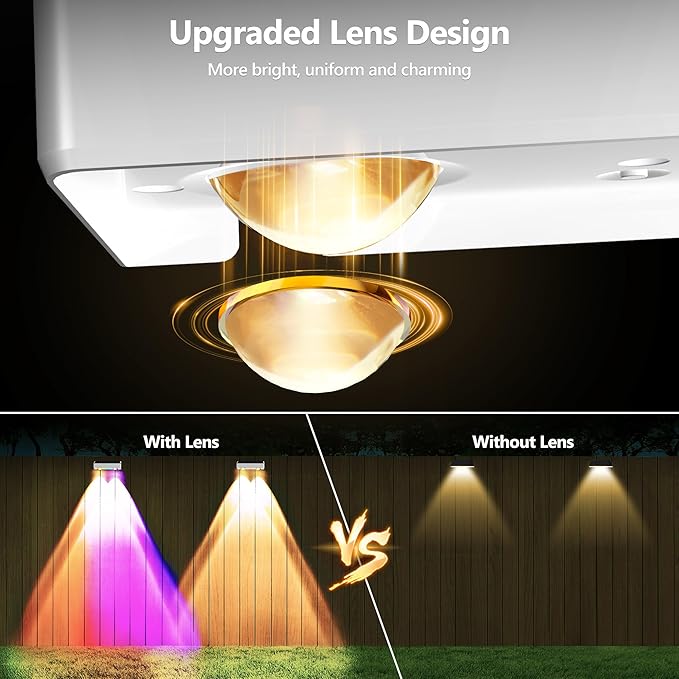 Brizled White Solar Fence Lights Outdoor, 11 Modes & 9 Colors Color Changing Solar Wall Lights, 100 Lumens IP65 Waterproof Outdoor Deck Lighting for Railing Wall Fence Poolside, 8 Pack