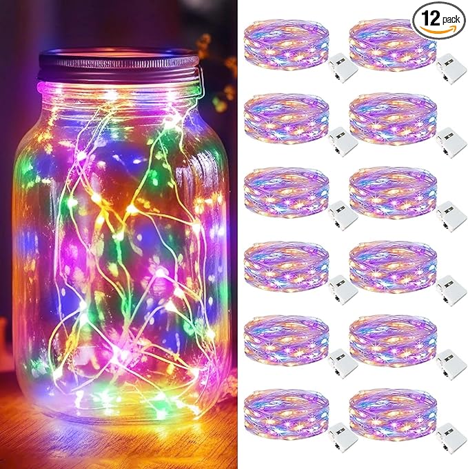 kolpop 12 Pack LED Fairy Lights Battery Operated, Mini Twinkle String Lights Battery Powered Waterproof for Christmas Mason Jars Party,Multicolour