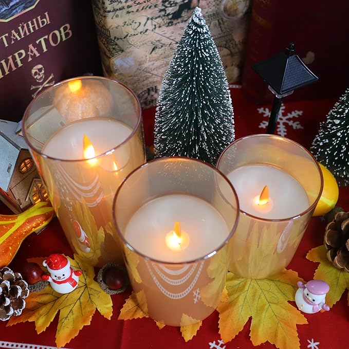 200 Hours Rechargeable Flickering Flameless Candles, Rechargeable Battery LED Glass Pillar Candle with Remote and Timer, Real Wax Warm Color for Home Living Room Decor, Ideal Gift for Women