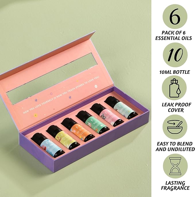 Folkulture Essential Oils Set | 6 Relaxing Fragrance Oils for Diffusers | Green Tea, Cashmere, Ocean Salt and More| Aromatherapy Gift Set for Her, Him | Self-Care Lovers | Self Love Club