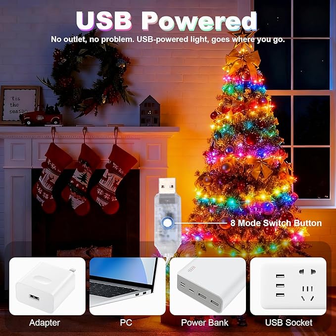 Lemical Fairy Lights 65.6FT 200 LED USB Plug in Twinkle String Lights with Remote and Timer 8 Modes Waterproof Copper Wire Starry Light for Christmas Mason Jars DIY Wedding Table Decor(Multicolor)