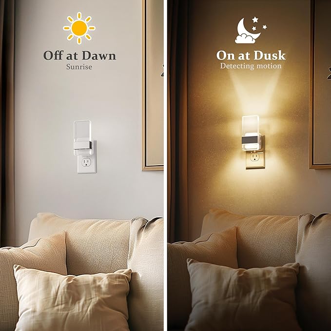 JandCase Night Lights Plug into Wall, Dusk to Dawn Sensor, 3000K Soft White LED, Acrylic Bubble Design, 0-100lm Adjustable Brightness, 2-Pack for Bedroom, Bathroom, Living Room, Hallway