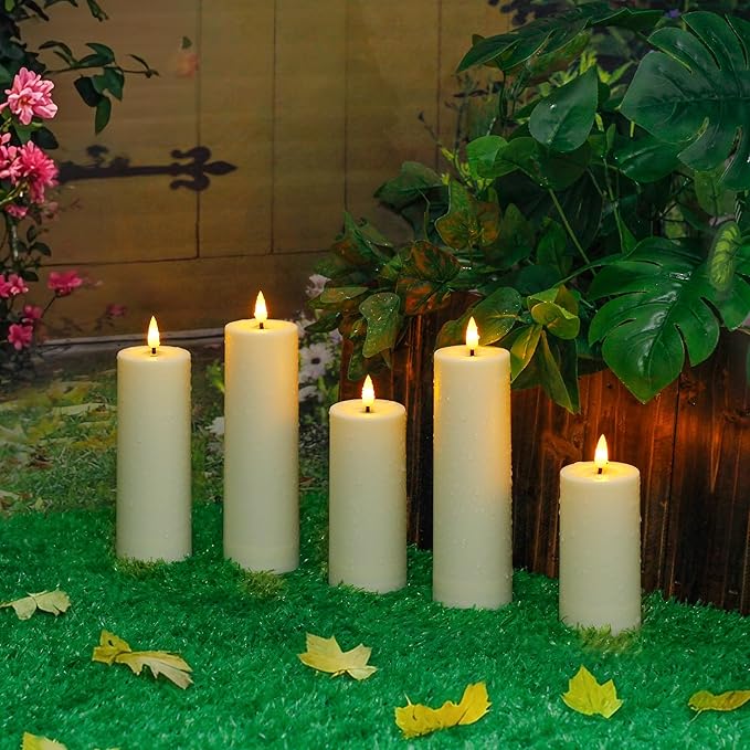 8pcs Waterproof Plastic Flameless 2.2" x4" 4" 5" 5" 6" 6" 7" 7" Flickering Ivory Candles with Remote and Timer, Outdoor LED Battery Operated Warm Light Long Lasting 600 Hrs