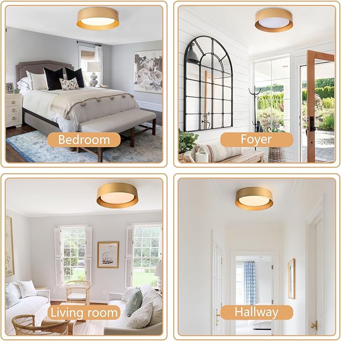 Bargeni Flush Mount Ceiling Light, 16.5 inch LED Ceiling Light Fixture, Polished Gold Finish, Dimmable/3000K/18W, Outdoor Flush Mount Lighting Fixture