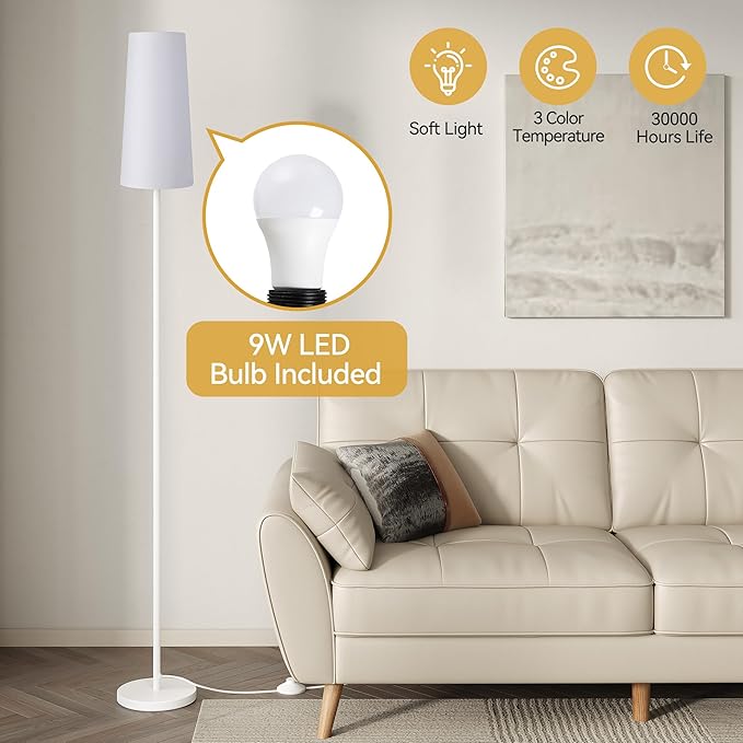 SUNMORY Floor Lamps for Living Room/Bedroom/Office, Standing Lamp with LED Bulb, 3 Color Temperature Tall Lamp, Suitable for Modern/Boho/Farmhouse and Other Home Decor Styles