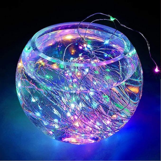 RUICHEN Silver Wire Fairy Lights Plug in 33 Ft 100 LED String with Spool, Multicolor