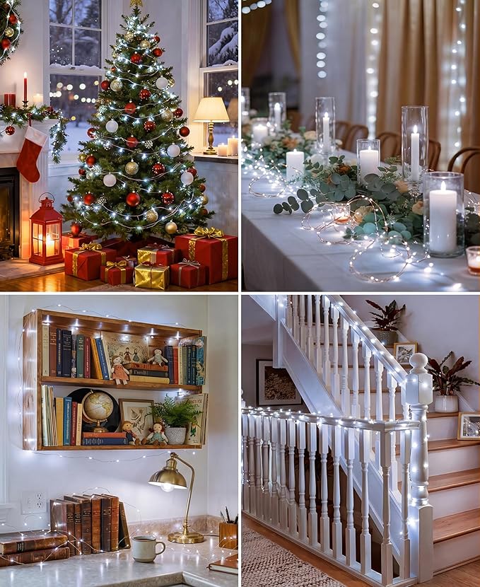 Plug-in Fairy Lights, 33 Ft 100 LED String Light with Remote, 8 Modes, Timer and Dimming Twinkle Lights for Indoor, Bedroom, Party, Decoration, Holiday, Cold White