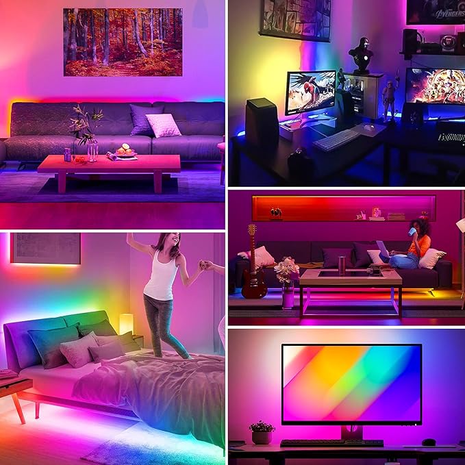 BTF-LIGHTING FCOB WS2811 IC RGB COB LED Strip 9.8FT Chasing Color Tape Light Kit DC24V 720LED/m 12mm Width Dream Color Bluetooth Sync Music Controller for Bedroom, Party, Christmas Decor White PCB