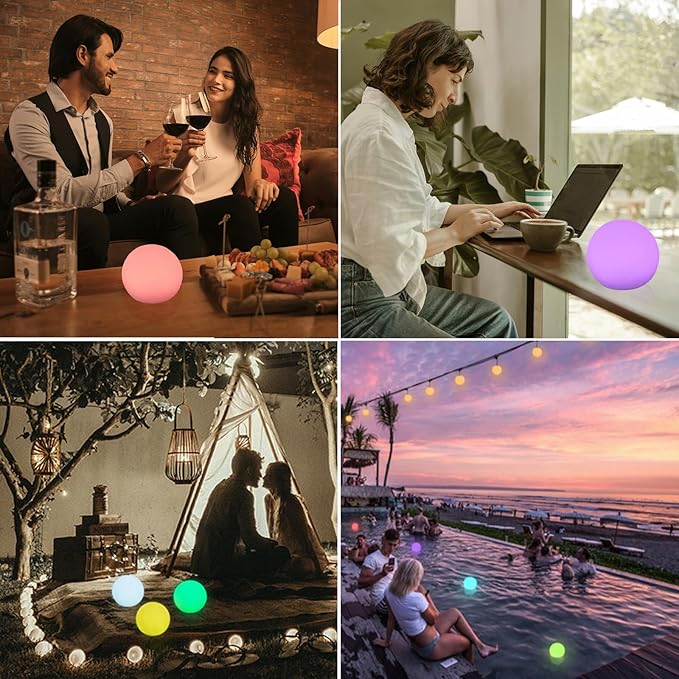 LED Ball Light,4-Inch Cordless Orb Light with Remote,16 Color Changing Night Light for Kids,Rechargeable Mood Lamp,IP68 Waterproof for Home,Party,Pool,Christmas Decor