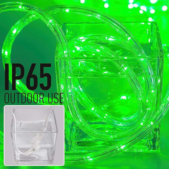 50ft Green Rope Lights, Connectable for Indoor & Outdoor,110V Transparent Flexible Tube Lights,Waterproof LED Rope Lighting For Outside, Deck, Patio, Pool, Camping, Bedroom Decor,Landscape Lighting
