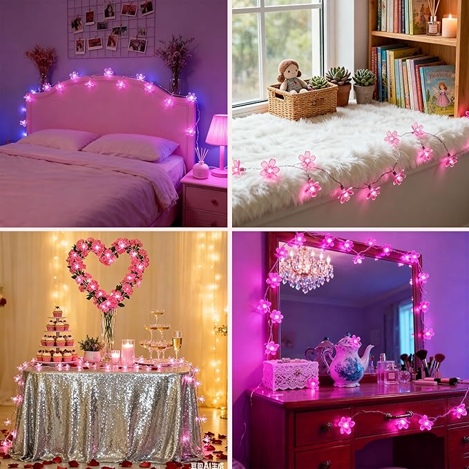 Pink Cherry Blossom Flower Lights String Indoor Decor, 33Ft 100 LED Decorative Hanging Hot Aesthetic Fairy Floral Lamp for Bedroom Decorations When Valentine's Day, Wedding Party, Christmas