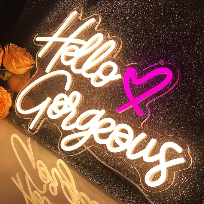 Hello Gorgeous Neon LED Neon for walls Warm White neon lights for bachelorette parties Birthday Engagement parties Wedding decorations with switch 16.5 "X 11"