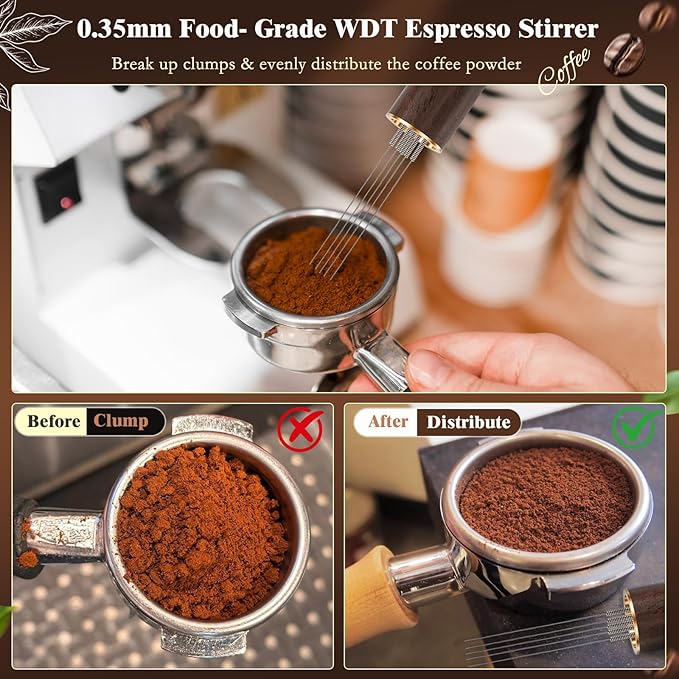 8 PCS Espresso Accessories Kit, 54mm Espresso Tamper Kit Coffee Tamper Set with Coffee Distributor, Espresso Tamping Station, Espresso WDT Stirrer, Puck Screen,Dosing Funnel