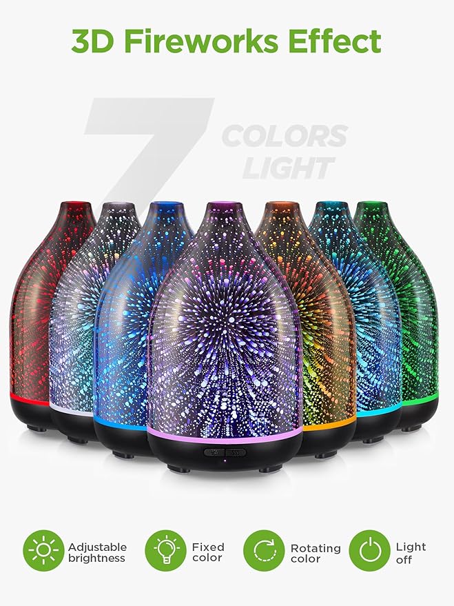 InnoGear Essential Oil Diffuser, 150ml Handmade 3D Glass Aromatherapy Defuser Air Difusor Ultrasonic Cool Mist Humidifier with Timers Waterless Auto Shut-Off