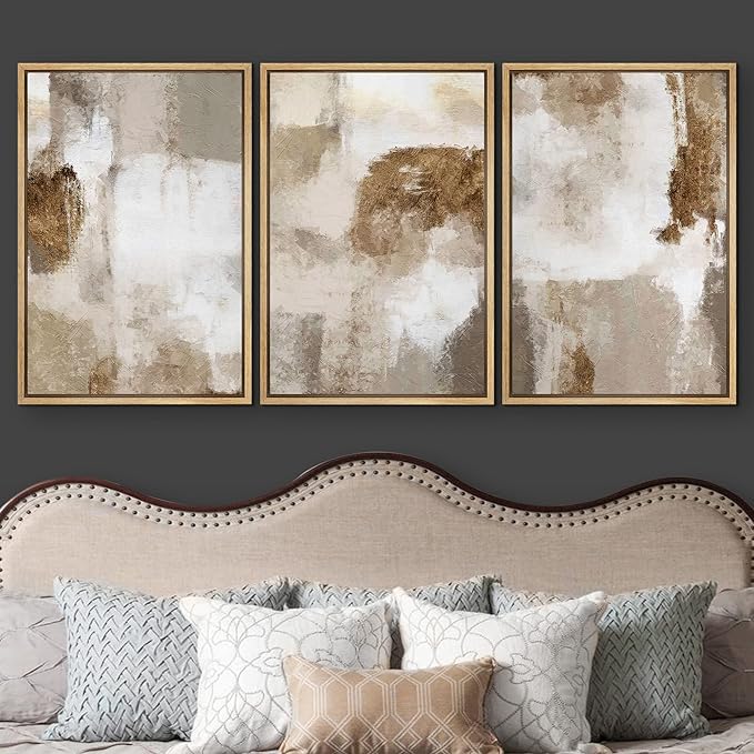 wall26 Framed Canvas Print Wall Art Set Pastel Watercolor Duotone Brown Landscape Abstract Shapes Illustrations Modern Art Decorative Multicolor for Living Room, Bedroom, Office - 16"x24"x3 Natural