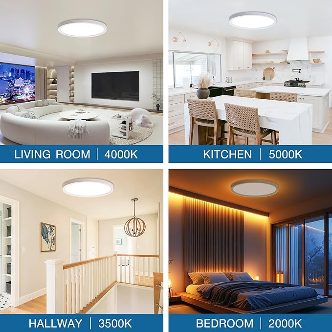 Dimmable LED Flush Mount Ceiling Light Fixture with Remote Control, 24W 2400LM, 12Inch, 2000K Warm Night Light & 3000K-6500K, Modern Super Slim Ceiling Lamp for Bedroom Kitchen, White, 1 Pack