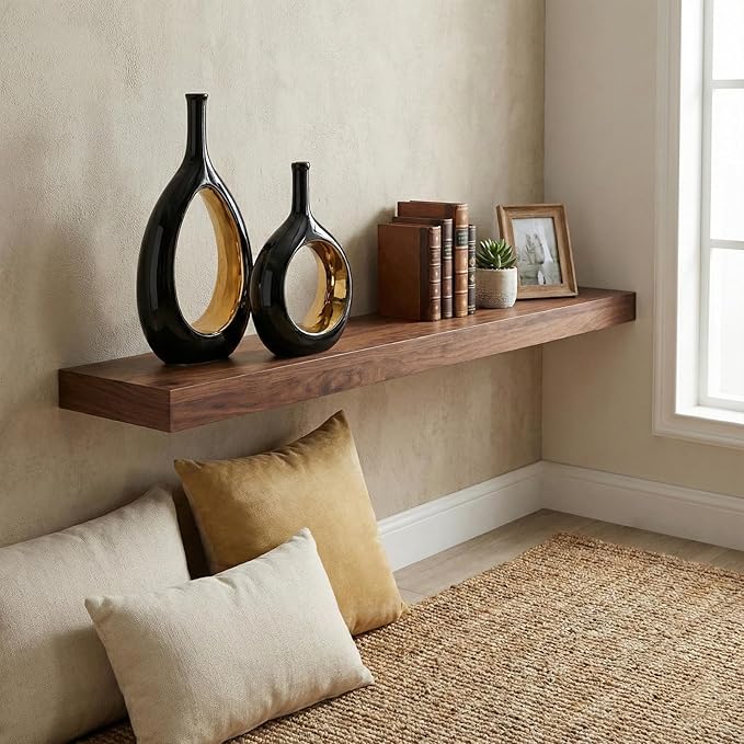 Black and Gold Vase Ceramic Black Vases Home Decor,Modern Minimalist Circle with Hole Decorative Vase, Hollow Ellipse Flower vases for Bookshelf, Fireplace Mantle, Centerpieces,Farmhouse,Rustic Décor