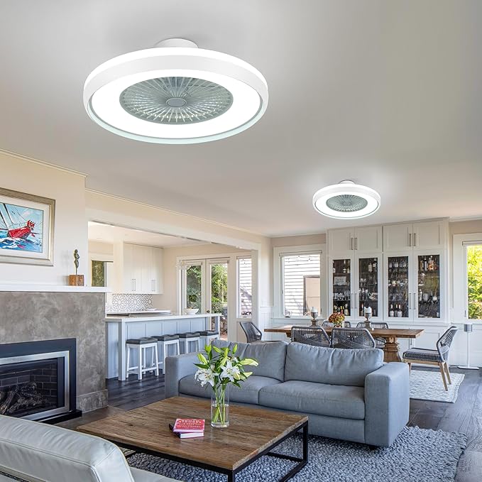 24" Bladeless Ceiling Fan with RGB Light Remote, Smart LED Ceiling Fans with Voice/App Control, Modern Low Profile Dimmable Light Ceiling Fan for Bedroom Living Room