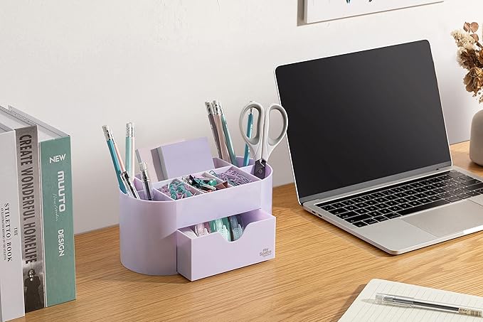 My Space Organizers Lavender Desk Organizer for Office Supplies and Desk Accessories - Pen Holder Desktop Organization for Room College Dorm Home School (White Lavender)