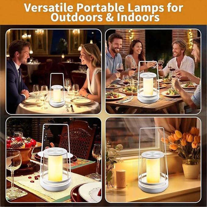 White Touch Bedside Lamp with Soothing Candlelight Mode - Rechargeable, Dimmable Night Light, Tap for Gentle Flame & Sparkle Effect, for Nursery, Bedroom Relaxation, Gifts