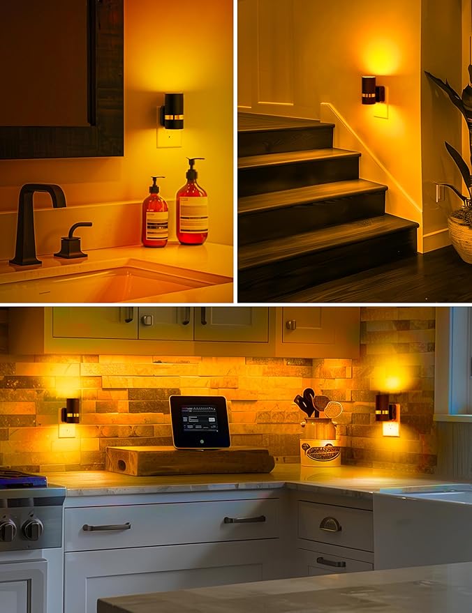 L LOHAS LED Night Lights Plug into Wall, Dusk to Dawn Sensor, Amber Night Light Plug in for Kids, 0-100LM, Ideal for Bedroom, Hallway, Stairs, Nursery, 2 Pack