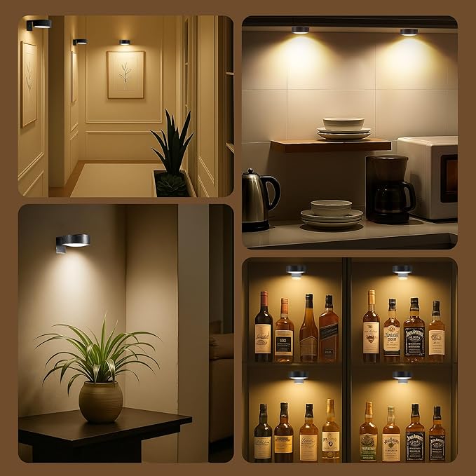 3Pcs Picture Lights for Wall Battery Operated, Magnetic Led Painting Light with Remote Dimmable and Timer, 3 Lighting Modes Art Display Light for Picture Frame, Wireless Wall Decor Puck Lights, Black