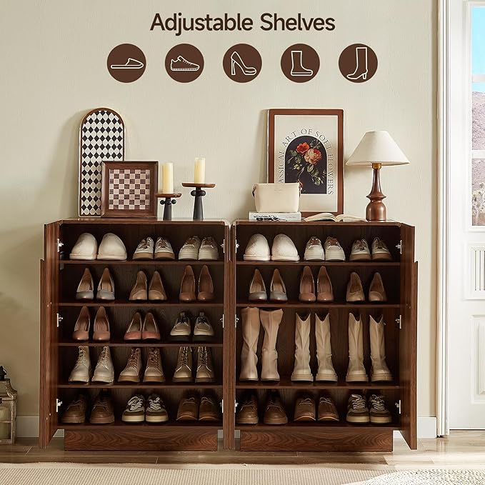 ONBRILL Shoe Storage Cabinet with Doors, Large Shoe Cabinet Storage for Entryway, Wooden 6 Tier Shoe Organizer Cabinets with Adjustable Shelves for Entrance Hallway Living Room Foyer (Walnut)