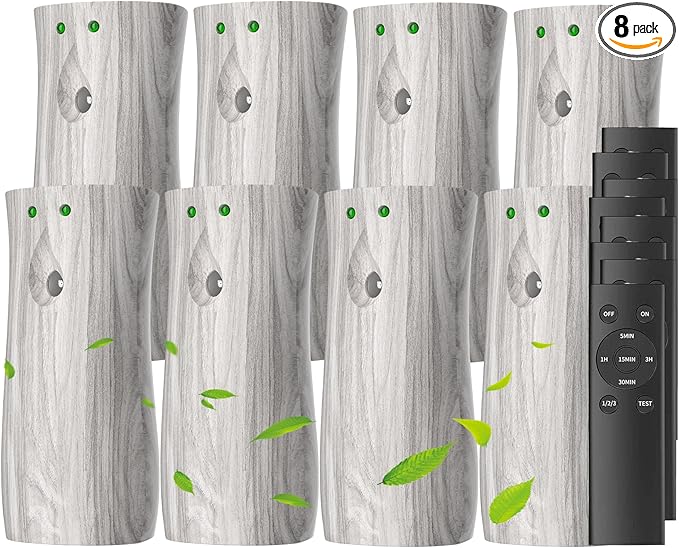 8-Pack Automatic Air Freshener Spray Dispenser with Remote Control,Wall Mounted/Free Standing for Commercial Use,Multiple Time Scent/Mist Release Settings for Room/Restroom (BHW, standard)