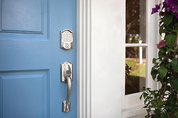 Schlage Encode Smart Wi-Fi Deadbolt Lock with Touchscreen Keypad, Keyless Front Door Entry, App Control, Alexa, Google Home and Airbnb Compatible, Satin Nickel, BE489WB CAM 619