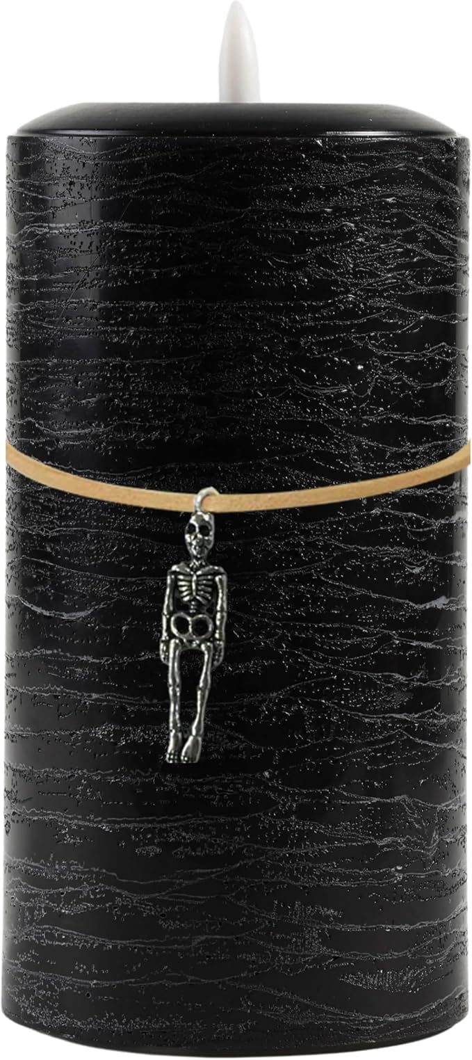 LumiPur Signature Natural Glow Flickering Flameless LED Wax Pillar Candle (Black, 3.5" x 7")