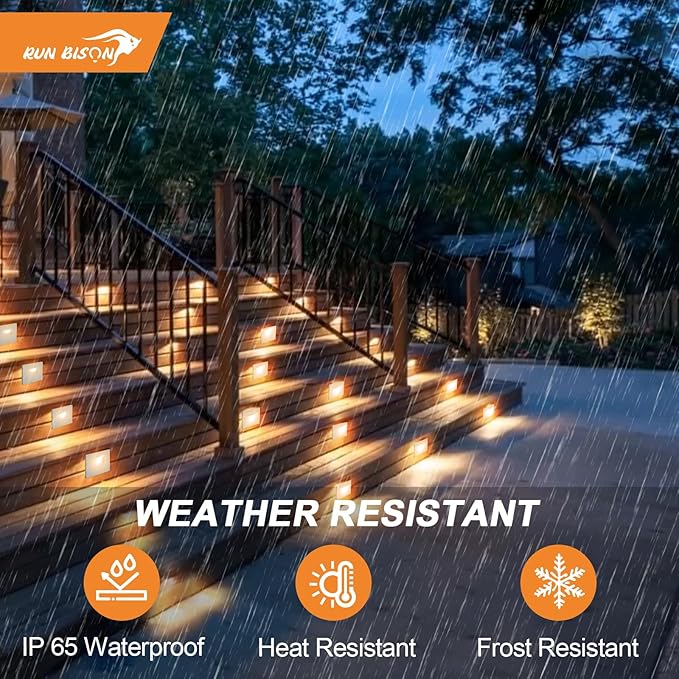 Horizontal Step Lights, 5CCT Selectable, IP65 Waterproof, 3W 100LM, 120V LED Stair Lights Indoor Outdoor, 10%-100% Dimmable, White, ETL Listed - 12PK