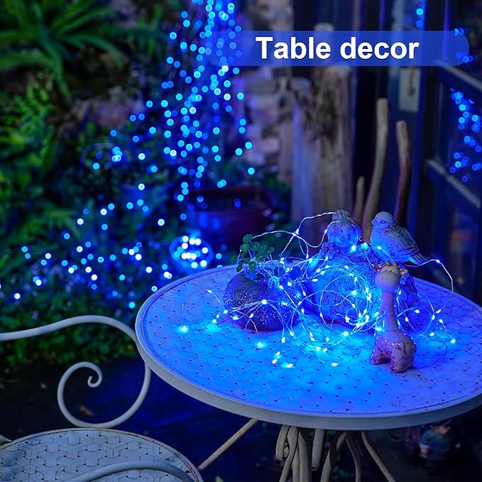 JMEXSUSS 8 Pack 50 LED Blue Fairy Lights Battery Operated, Twinkle Blue Christmas Lights Indoor Outdoor Decorations