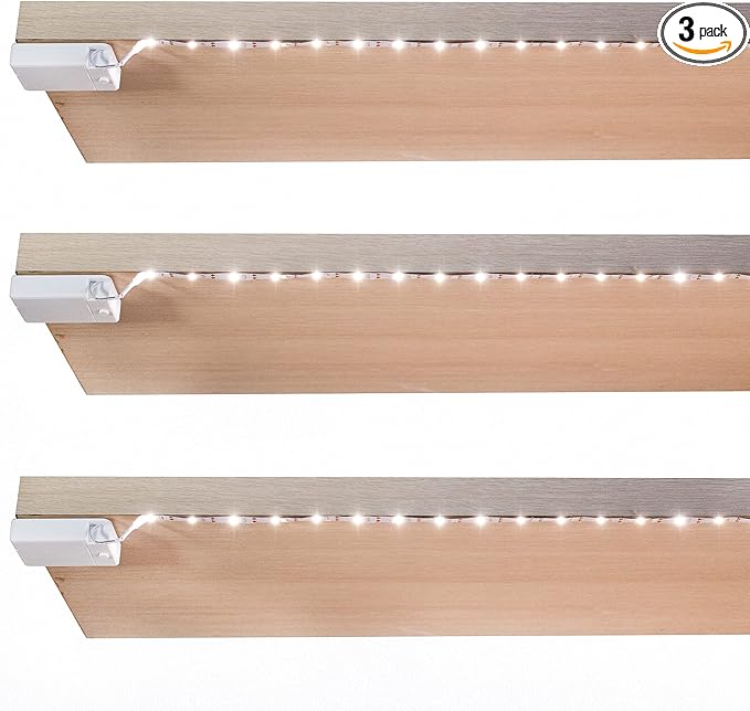 Battery Powered LED Strip Lights, Wireless LED Strip Lights 40 inch x 3 Pack for Kitchen Under Cabinet Lighting, Shelves, Under Counter, Closet, Cordless Click Light, Neutral White 4000K