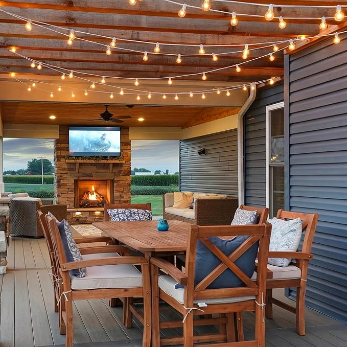 Mlambert 25FT G40 LED Outdoor String Lights, Plug-in Waterproof Patio Lights with 10 LED Bulbs (1 Spare), Porch Lights for Backyard Party Decor, White