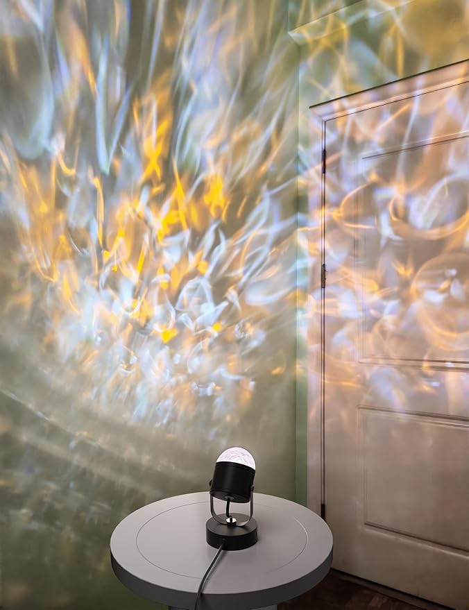 Joyzy Plug-in Dynamic Ocean Wave Table Lamp Water Ripple Night Light Projector for Room Party Christmas Decoration, Color Changing Ambient Lamp, Vivid Water Wave Effect Lights, Videography Projection