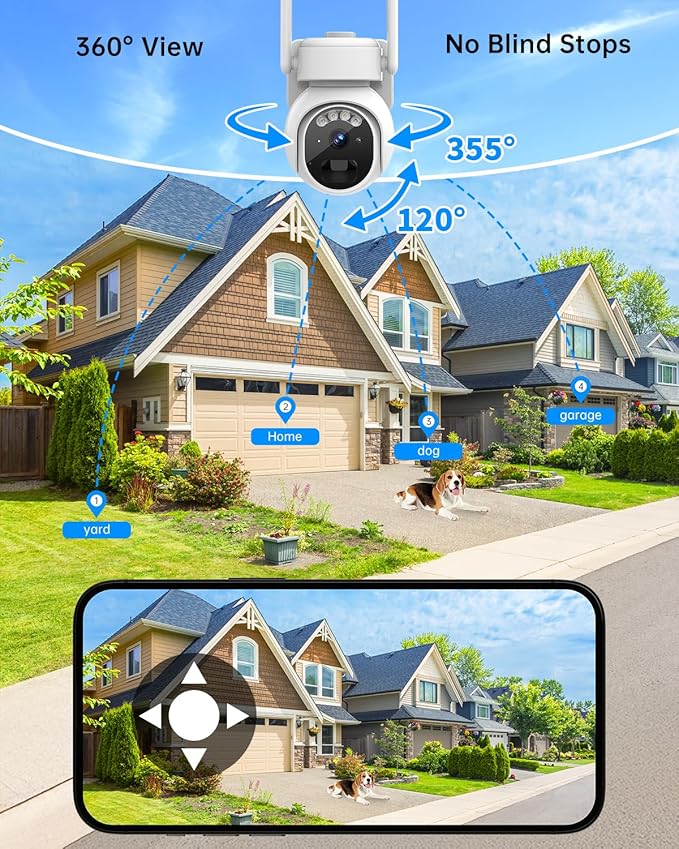 Solar Security Cameras Wireless Outdoor 2Packs -2K WiFi Cameras for Home Security with Solar/Battery Powered,360° PTZ Outdoor Camera, Wireless Outdoor Camera