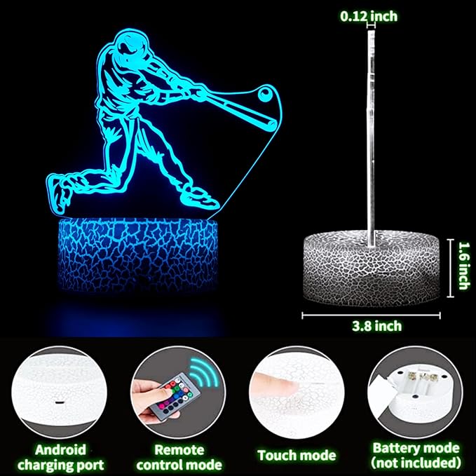 3D Baseball Night Light - 4 Patterns Hologram Illusion Lamp With Remote Control/Smart Touch, 16 Colors Changing, Room Decor, Gift for Boys Girls (Style 9)
