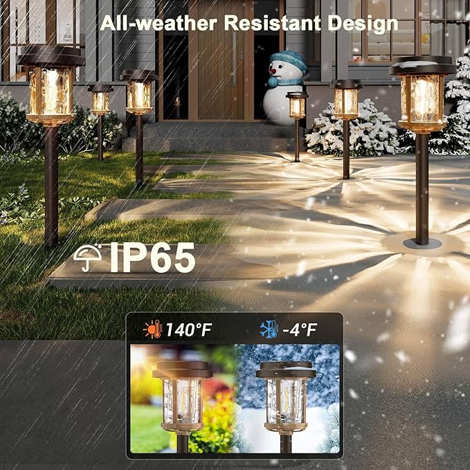 XMCOSY+ Solar Pathway Lights 6 Pack, 20 Lumens Bright Solar Garden Lights, Auto On/Off 10 Hours with Metal Glass Solar Powered, Waterproof Landscape Lights for Outside Yard Walkway Driveway Lawn